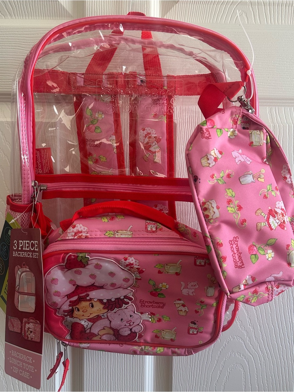 Strawberry Shortcake Backpack Pink 3 Piece Clear Backpack lunch bag pencil bag